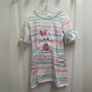 Striped Bunny Kids Casual Dress - Pink, Green, White